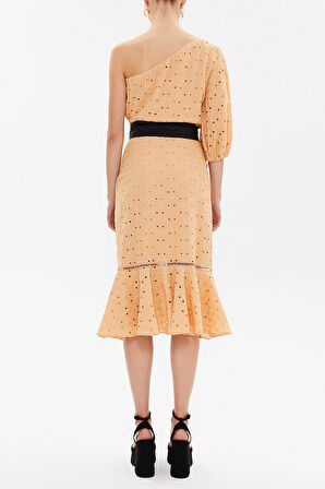 Bej Tek omuz balon kollu midi elbise 92771 | 44