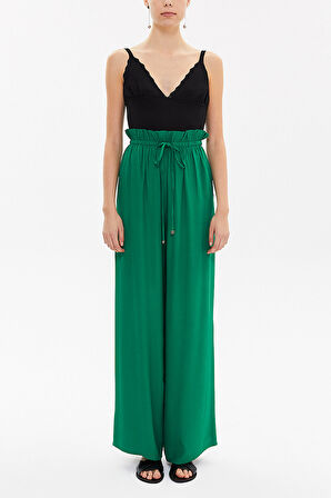 Yeşil Beli lastikli bol paça pantolon 41345 | 44