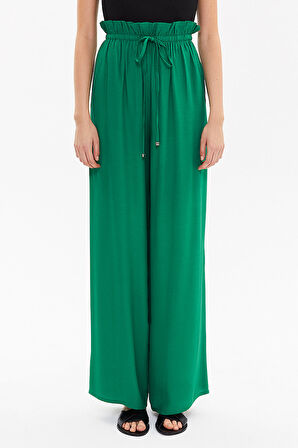 Yeşil Beli lastikli bol paça pantolon 41345 | 44