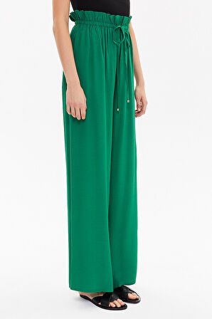 Yeşil Beli lastikli bol paça pantolon 41345 | 44