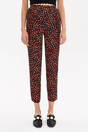 Siyah Kırmızı Lastikli bol kesim pantolon 41341 | 48