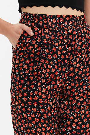 Siyah Kırmızı Lastikli bol kesim pantolon 41341 | 48