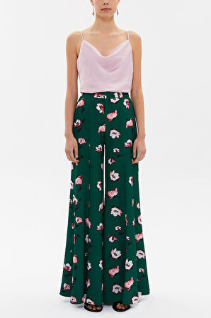 Yeşil Yüksek bel bol paça pantolon 41327 | 40