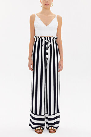 Lacivert Beli lastikli bol paça pantolon 41346 | 44