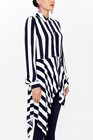 Lacivert Bol kesim dökümlü gömlek 10727 | 40