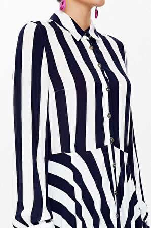 Lacivert Bol kesim dökümlü gömlek 10727 | 40