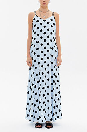 Mavi Kristal taşlı kolsuz uzun elbise 92849 | 44