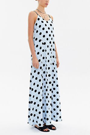 Mavi Kristal taşlı kolsuz uzun elbise 92849 | 44