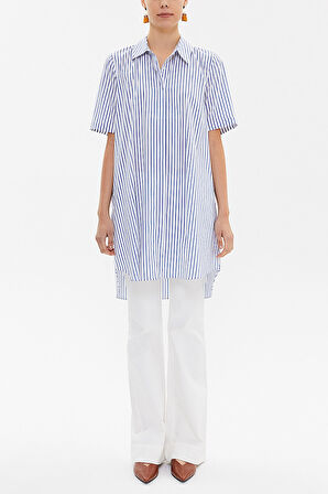 Lacivert Kısa kollu poplin gömlek 10732 | 44