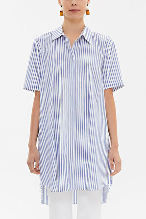 Lacivert Kısa kollu poplin gömlek 10732 | 44