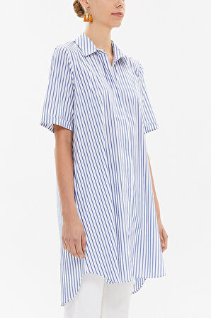 Lacivert Kısa kollu poplin gömlek 10732 | 44