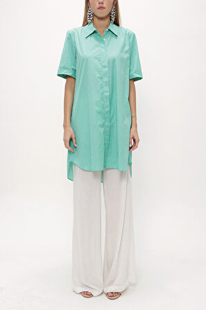 Yeşil Kısa kollu poplin gömlek 10732 | 42