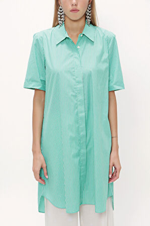 Yeşil Kısa kollu poplin gömlek 10732 | 42