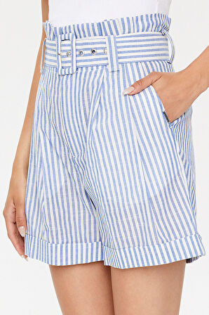 Mavi Yüksek bel bol kesim şort 11100 | 44