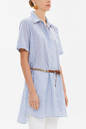 Mavi Kısa kollu kemerli gömlek 10738 | 42