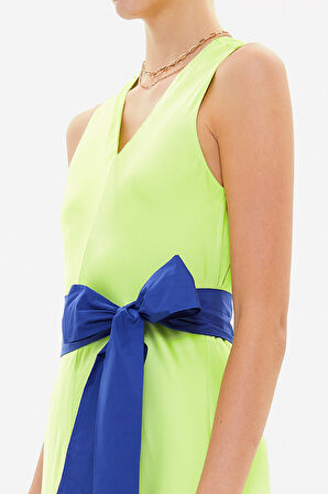 Sarı Kemerli kolsuz midi elbise 92888 | 44