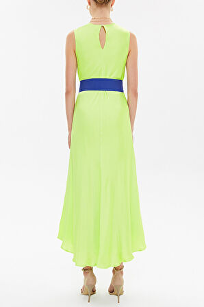 Sarı Kemerli kolsuz midi elbise 92888 | 44