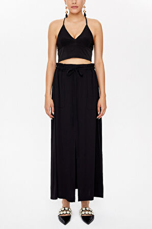 Siyah Lastik ve büzgü detaylı etek 81089 | 42