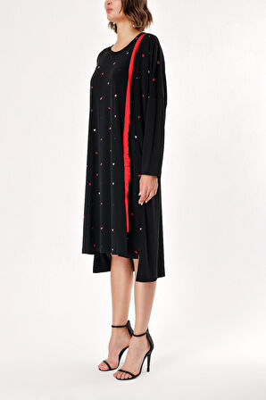 Kırmızı Yarasa kol midi elbise  92969 | M