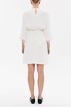 Ekru Tüylü ve yırtmaçlı mini elbise 93008 | 42