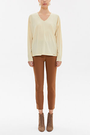 Sarı V yaka bol kesim bluz 19784 | 44