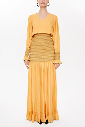 Hardal Süs dikişli uzun elbise 92920 | 44