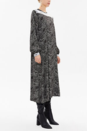 Siyah Yaka detaylı midi elbise 93071 | M