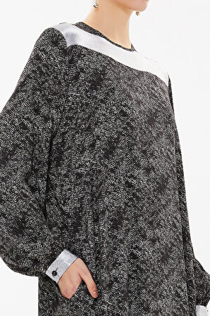 Siyah Yaka detaylı midi elbise 93071 | M