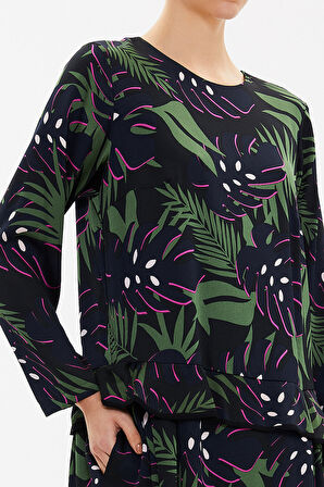 Desenli Fırfır detaylı salaş midi elbise 93081 | 40