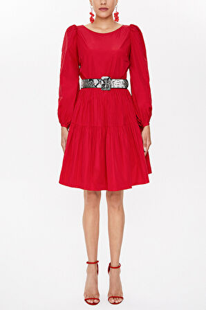 Kırmızı Balon kol elbise 93126 | 40