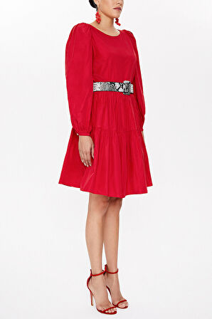 Kırmızı Balon kol elbise 93126 | 40