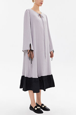 Gri Önü piliseli midi elbise 93152 | M