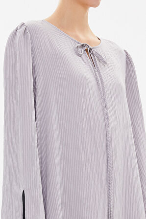 Gri Önü piliseli midi elbise 93152 | M