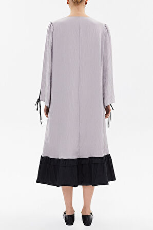 Gri Önü piliseli midi elbise 93152 | M