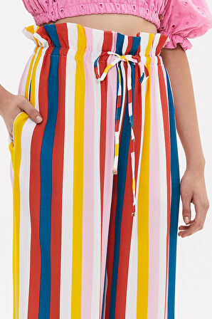 Çizgili Bol kesim beli lastikli pantolon 41369 | 44