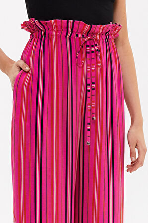 Pembe Çizgili Bol kesim beli lastikli pantolon 41369 | 40