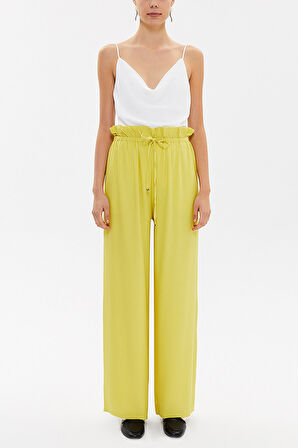 Açık Zeytin Yeşili Bol kesim beli lastikli pantolon 41369 | 40