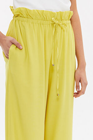 Açık Zeytin Yeşili Bol kesim beli lastikli pantolon 41369 | 40