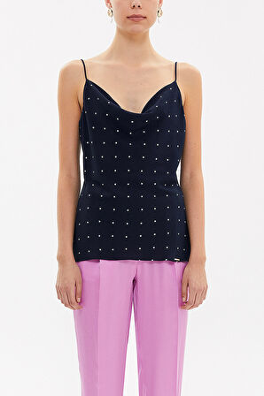 Lacivert Degaje yaka askılı bluz 19798 | 40