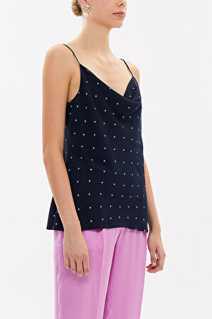 Lacivert Degaje yaka askılı bluz 19798 | 40