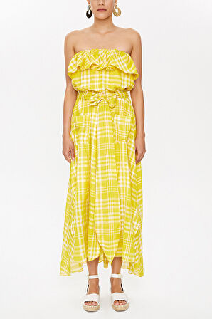 Asit Sarı Straplez belden bağlamalı elbise 93116 | 42