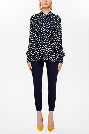 Siyah Yakası bağlamalı balon kollu gömlek 10748 | 40