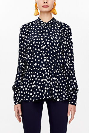 Siyah Yakası bağlamalı balon kollu gömlek 10748 | 40