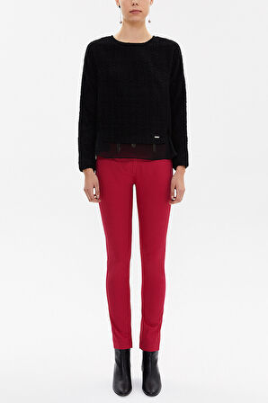 Siyah Şifon ve yırtmaç detaylı tüvit bluz 19808 | 44