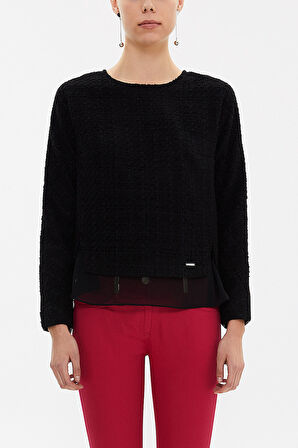 Siyah Şifon ve yırtmaç detaylı tüvit bluz 19808 | 44