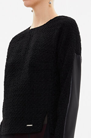 Siyah Şifon ve yırtmaç detaylı tüvit bluz 19808 | 44