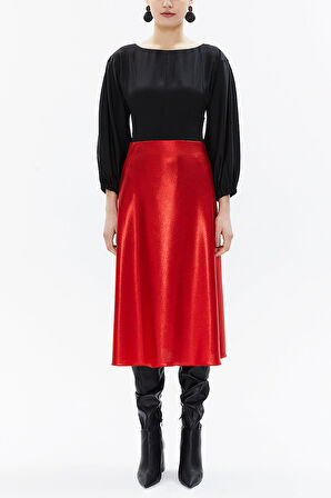 Kırmızı Beli lastikli midi etek 81150 | 42