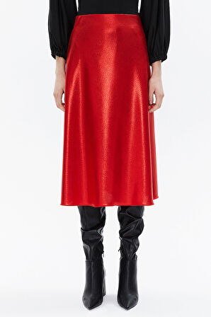 Kırmızı Beli lastikli midi etek 81150 | 42