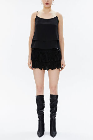 Siyah İp askılı godeli bluz 19820 | 44