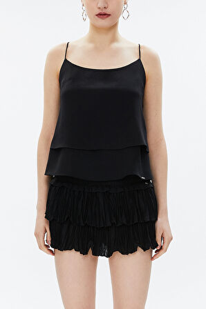 Siyah İp askılı godeli bluz 19820 | 44